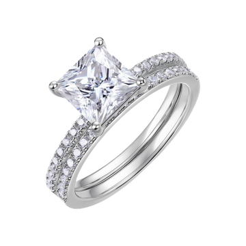 Eternal Moment 7*7MM/1.9CT S925 Sterling Silver Full Diamond Princess Square Moissanite Ring Set-M28