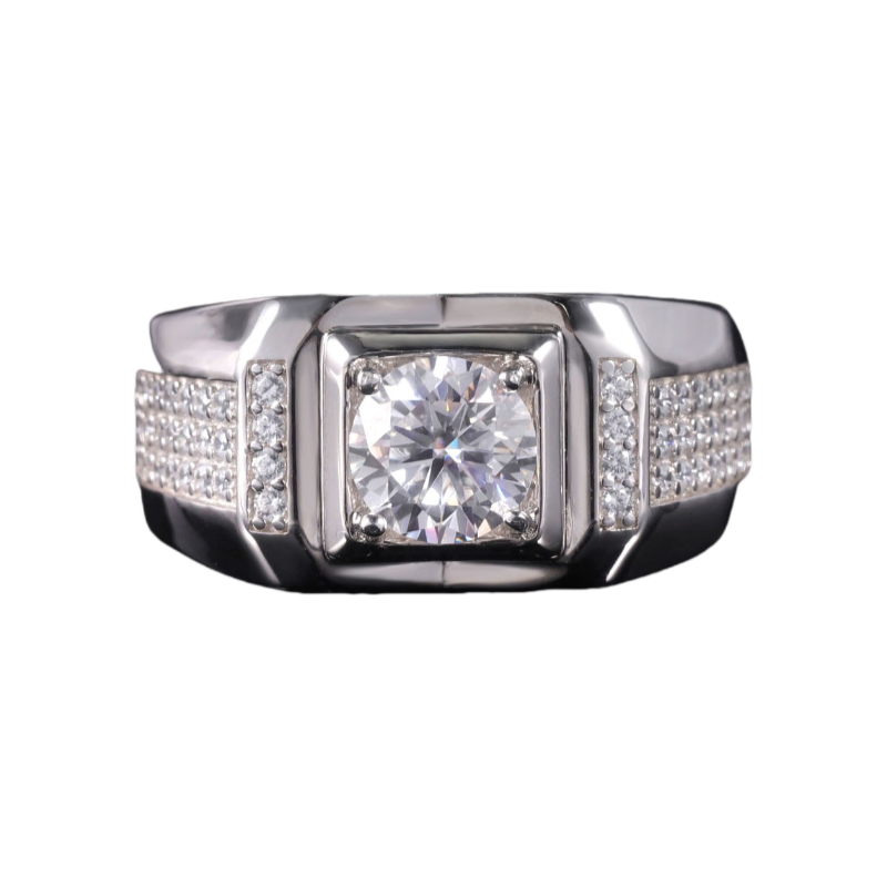 Eternal Moment 1CT S925 Sterling Silver Moissanite Wedding Band – Wide Men's Ring-M19