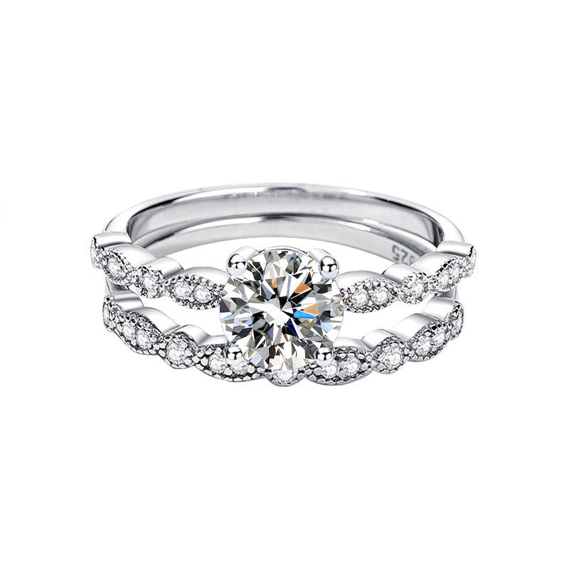 Eternal Moment 1CT S925 Silver Round Moissanite Colored Diamonds Four-Claw Stacking Ring-M10