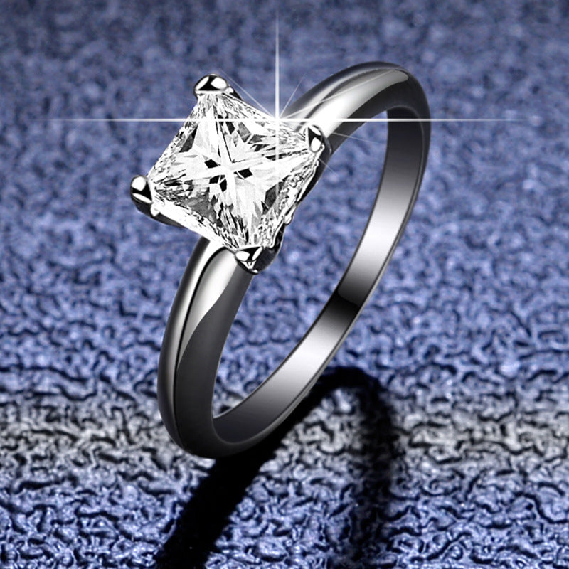 Eternal Moment 1.2CT-925 Sterling Silver Moissanite Ring – Princess Square Four-Claw Design-M04