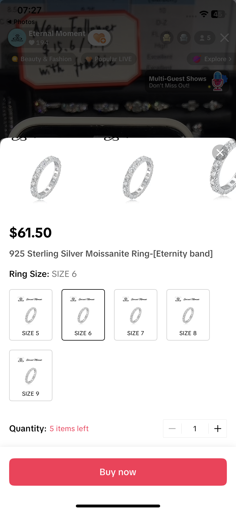 The 5 moissan rings in the picture-139.99