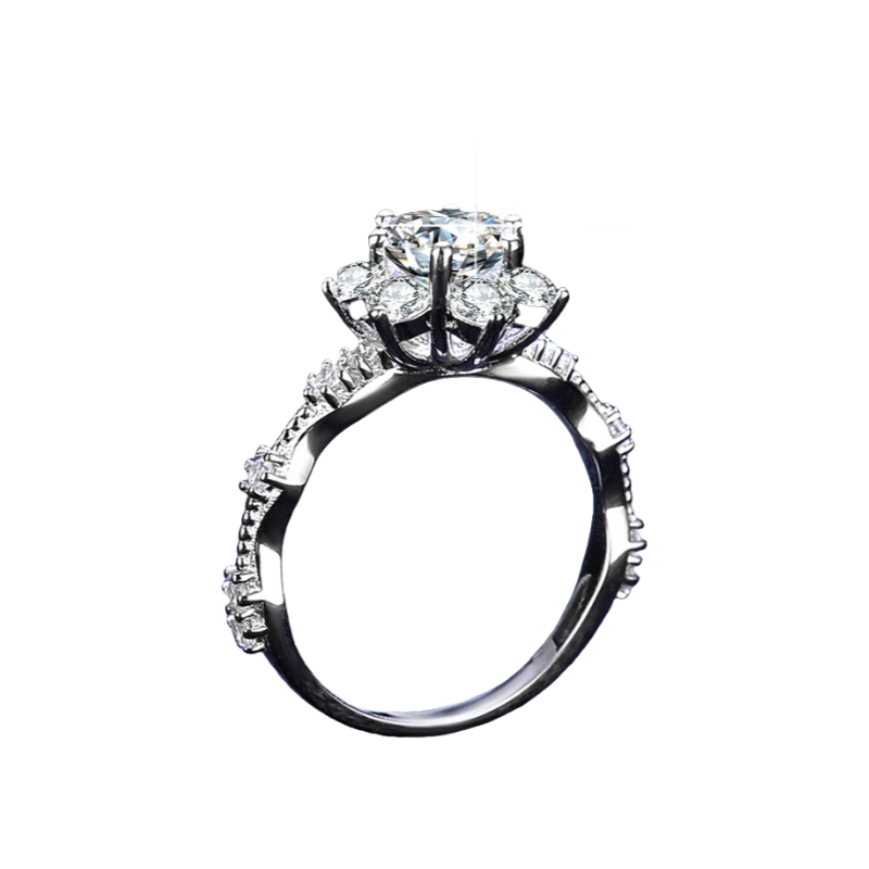 1/3/5CT-Eternal Moment 925 Sterling Silver Moissanite Ring - Sunflower Design, Classic Six-Claw Setting-M01