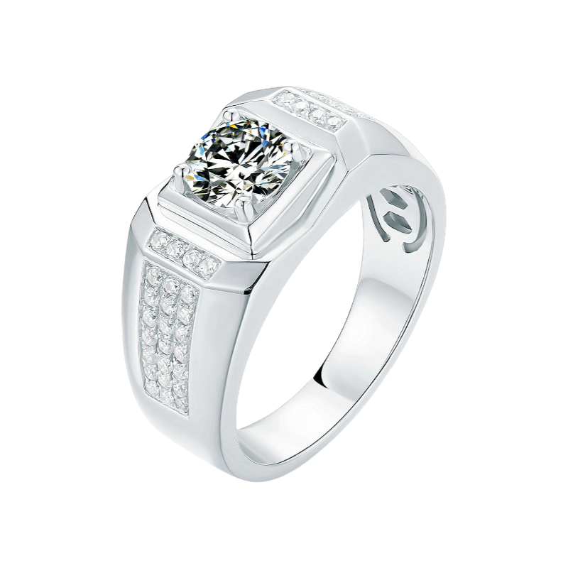 Eternal Moment 1CT S925 Sterling Silver Moissanite Wedding Band – Wide Men's Ring-M19