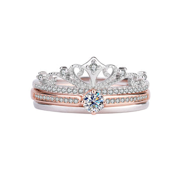 Castle Fireworks Stacked Double Rose Gold Split Color Moissanite Ring